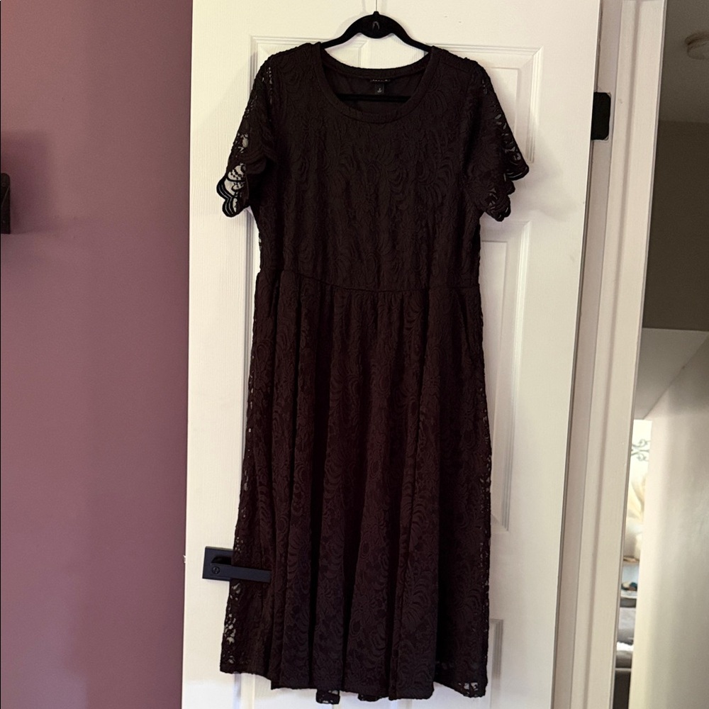 torrid Black Lace Midi Dress with Short Scallop Sleeves